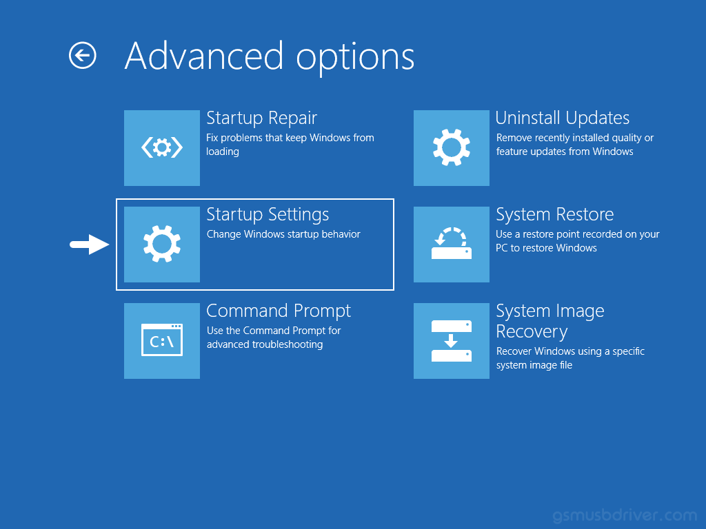 Windows Advanced Options Startup Settings