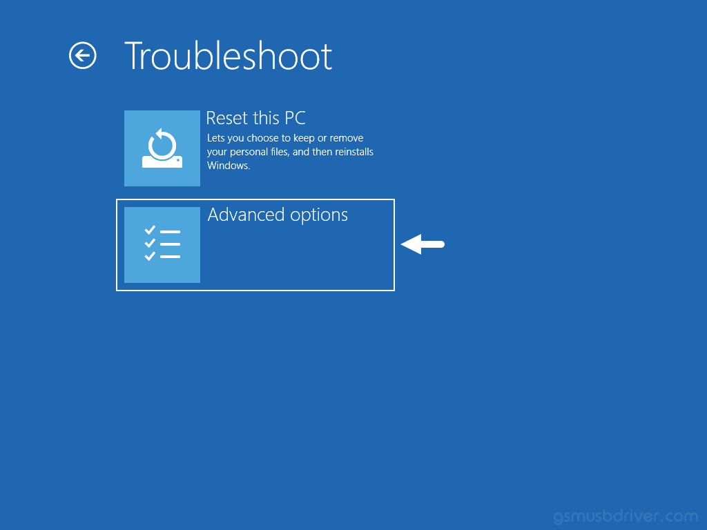 Windows Troubleshoot Advanced Options