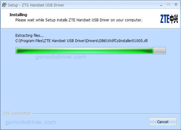 ZTE Handset USB Driver v5.2066.1.8 Installing